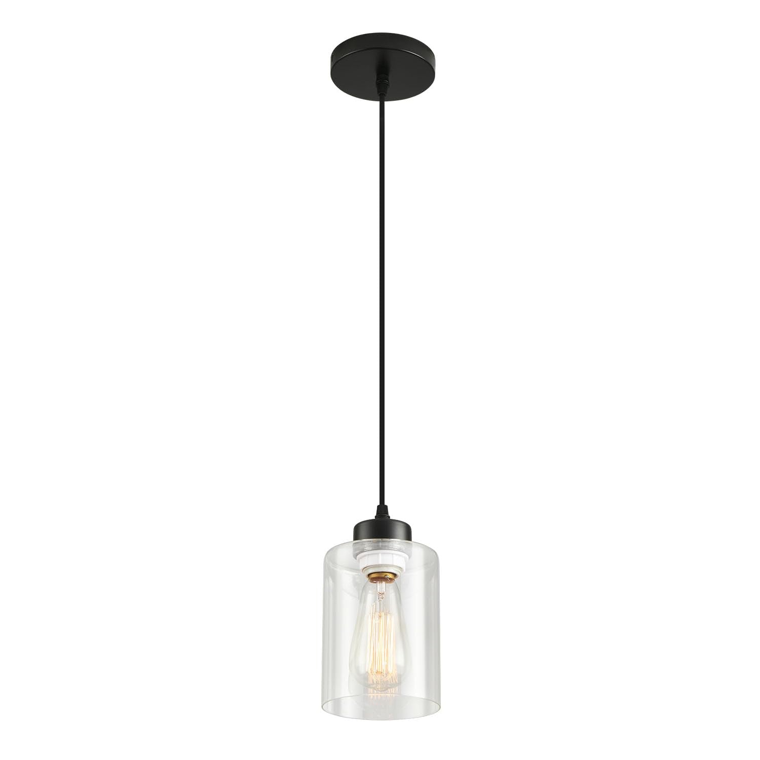 Cafulam Modern Black Farmhouse Pendant Light With Glass Shade,Industrial Pendant Lighting, Adjustable Hanging Light Fixtures, Farmhouse Pendant Lighting