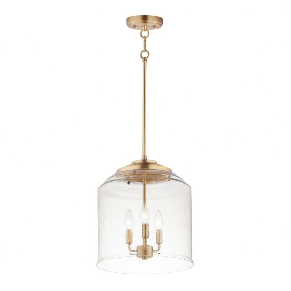 Maxim Lighting Acadia 3-Light Multi-Light Pendant | Heritage Brass Finish | Clear Seedy Bell-Shaped Glass Shades | Transitional 