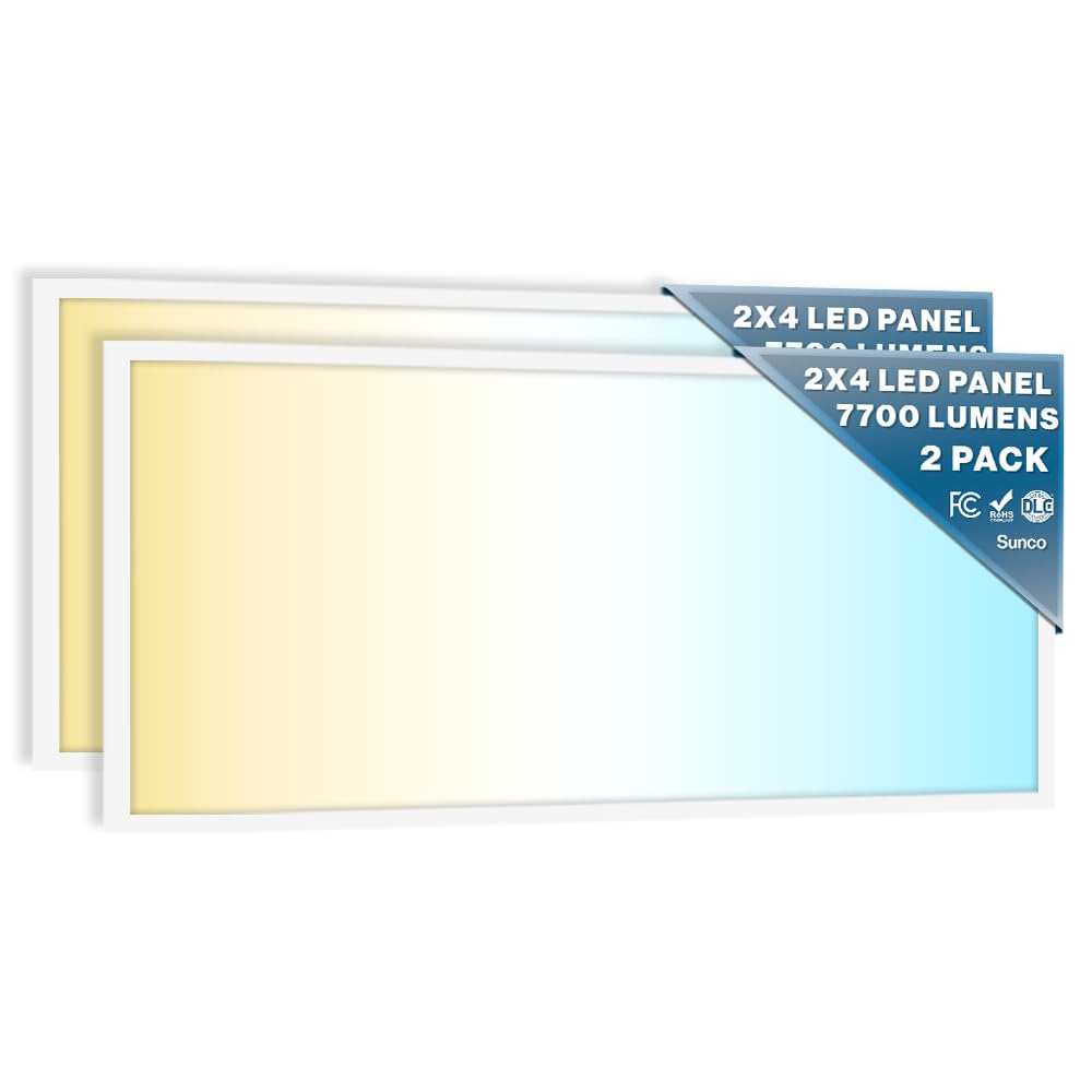 Sunco 2x4 LED Flat Panel Light Drop Ceiling Office Fixture, 7700 LM, Selectable Features, 40W/50W/60W, 4000K/5000K/6000K, Dimmab