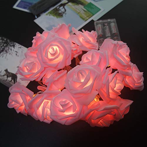 Fantasee LED Pink Rose Flower String Lights, 6.6ft 20LED, Battery Operated, Warm Lights for Wedding, Party, Indoor/Outdoor Decor