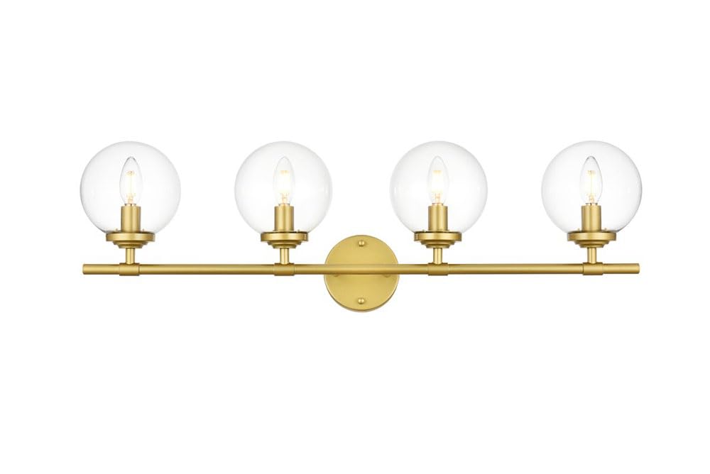 Living District Ingrid 4-Light Iron & Glass Bath Sconce in Brass and Clear