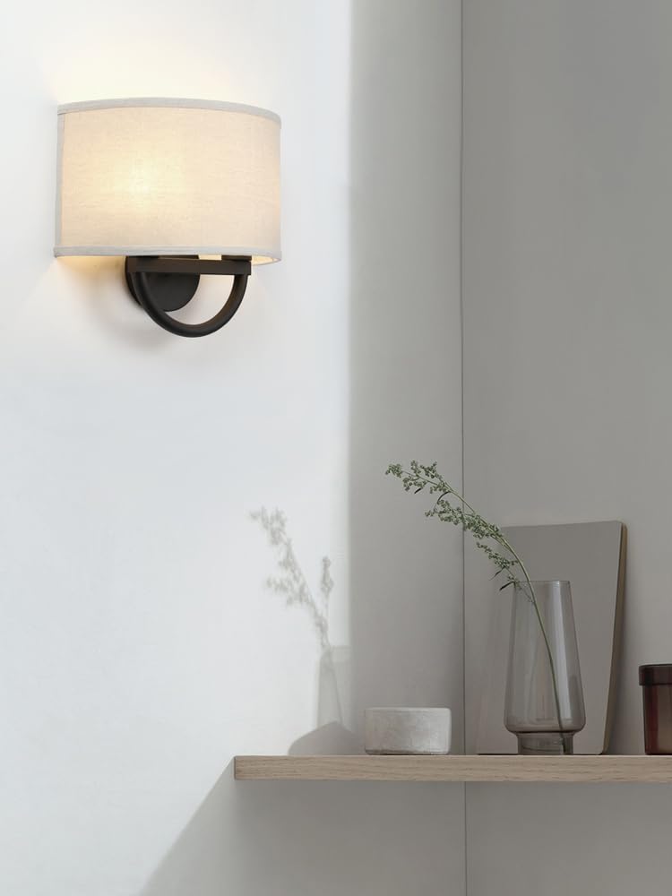 JIMUBEAM Industrial Wall Sconce, 2-Lights, Linen Fabric Shade, Black, Model JMUS829HM2
