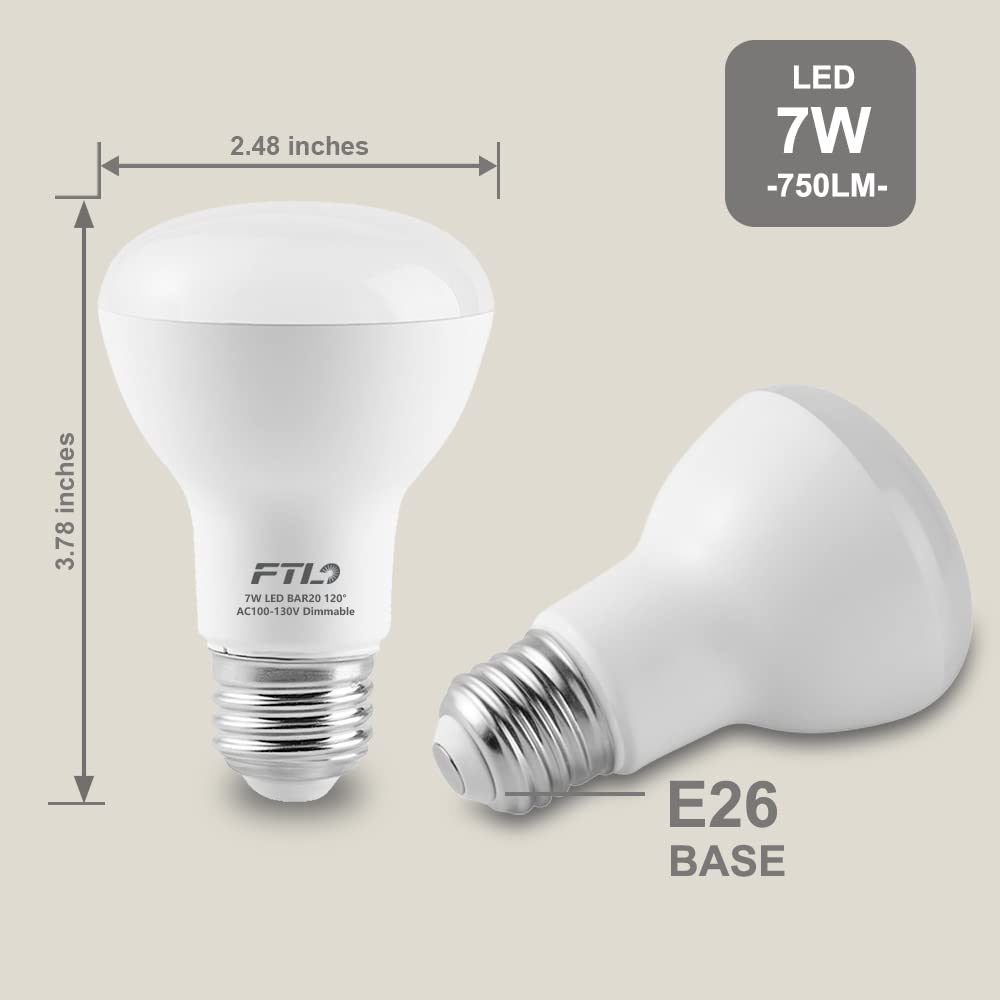 Ftl 12-Pack Br20 Led Bulb 5000K Daylight White Dimmable Flood Light Bulbs 7W 750Lm 50W 60W Equivalent E26 Indoor Recessed Can Light Bulbs For Ceiling Lighting