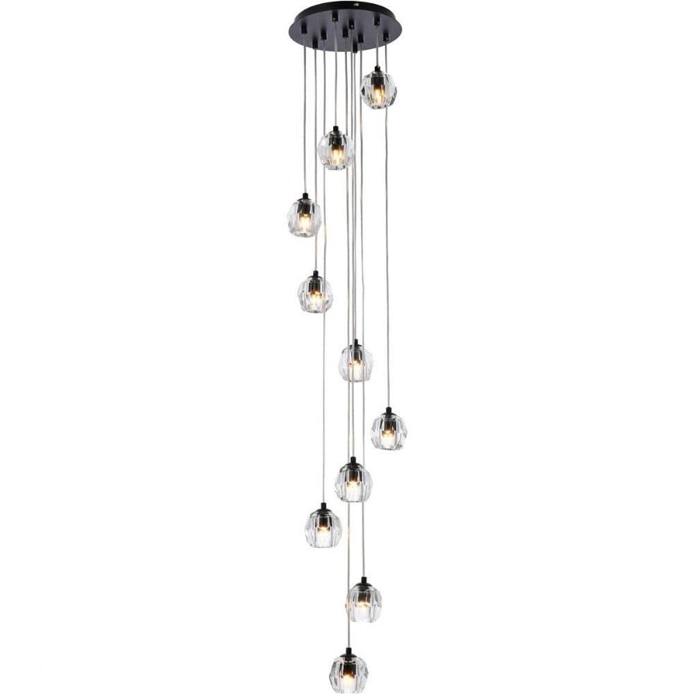Elegant Lighting Luxurious Eren Adjustable Hanging 10 Lights Pendant for Living Room, Kitchen, Bedroom & Hallway, Black