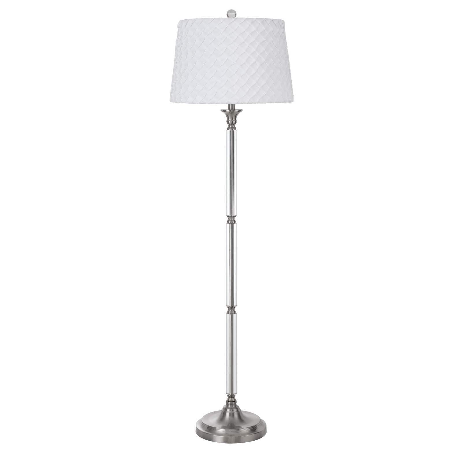HomeRoots Traditional Floor Lamp, 60 in., Metal Construction, White Square Shade, Nickel Finish