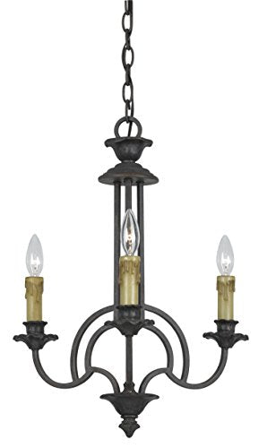 Cal Lighting Fx-3513/3 Traditional Three Light Chandelier From Elberton Collection In Bronze/Dark Finish, 18.00 Inches, Pwt, Nckl, B/S, Slvr