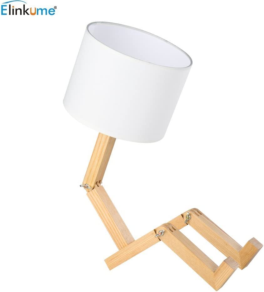 Elinkume Cute Desk Lamp,Unique Table Lamps,Wood Bedside Table Lamp Fun Funky Person Lamp Wooden Robot Cute Lamps For Bedrooms