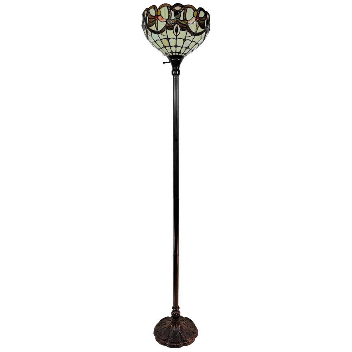 HomeRoots Floor Lamp with White & Brown Stained Glass Shade, Metal, 62 x 12 x 12 in., Traditional Design, Brown
