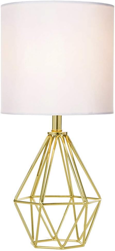 COTULIN Gold Modern Small Table Lamp for Bedroom & Living Room - Geometric Metal Base, White Fabric Shade, Ideal for Bedside & K