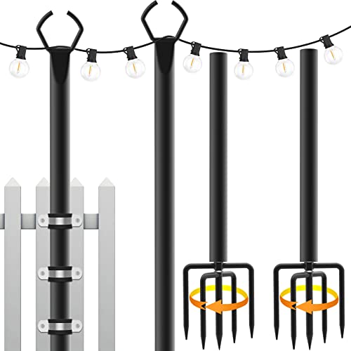 Mutovlin 10 Ft Metal String Light Poles, 2 Pack With Fork For Outdoor Patio And Backyard