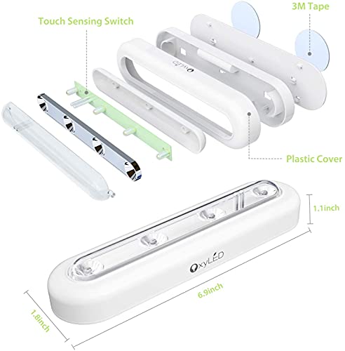 OxyLED Mini Tap Light - Battery Operated, Touch Sensor, 4-LED, 140° Rotation, 3 Pack, White Light, Model T-01-3