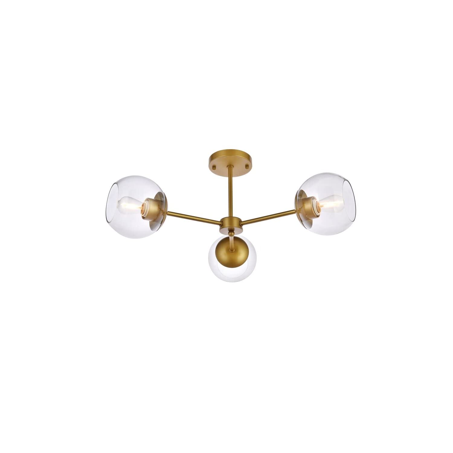 Living District Briggs 3-Light Mid-Century Metal Flush Mount in Brass and Clear