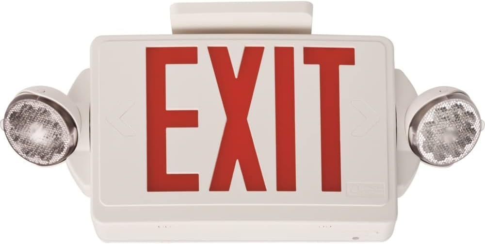 Lithonia Lighting Lhqm Led R Ho M6 Led Exit And Emergency Light Combo 2-Head Fixture, Red Letters And High Output Battery Backup