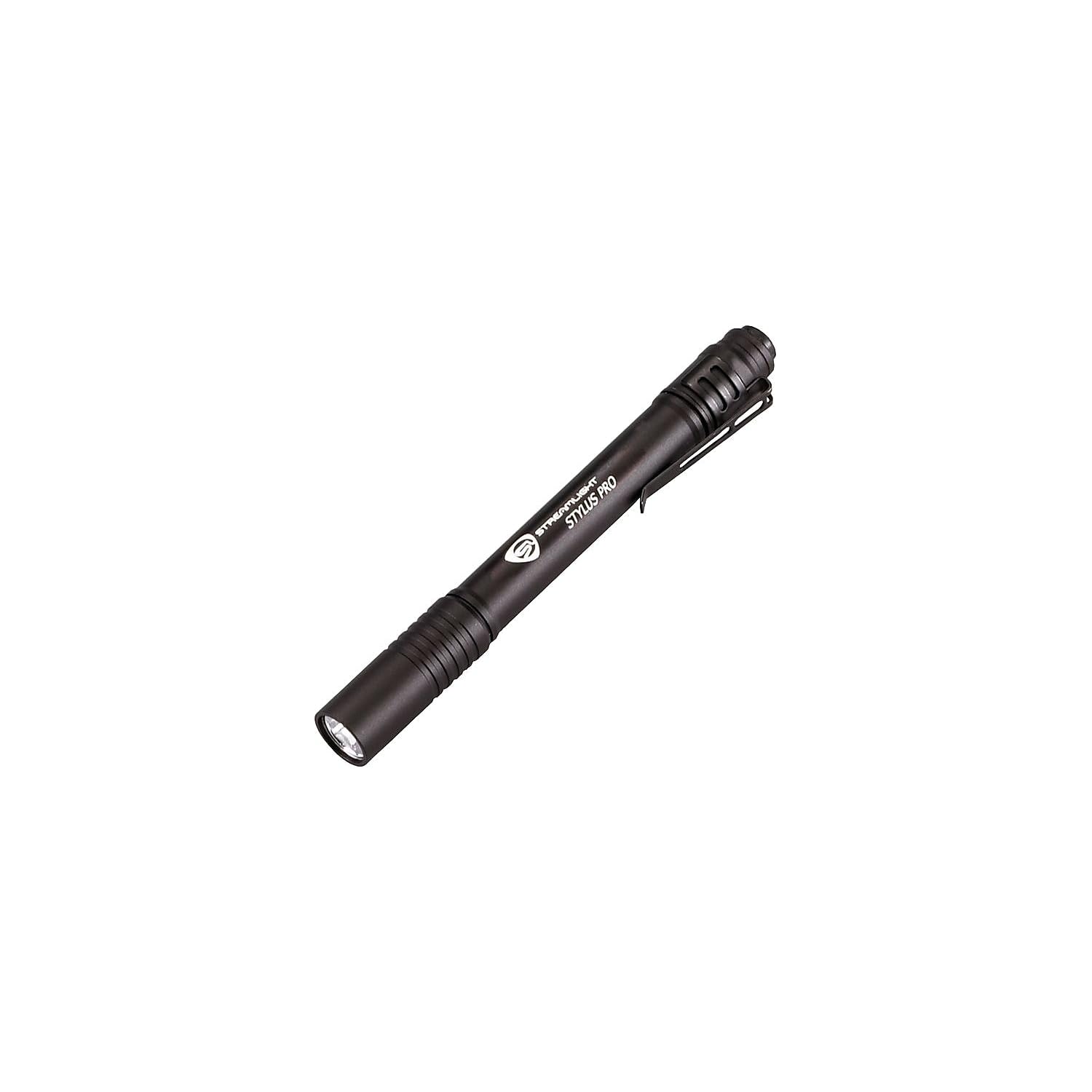 Streamlight Stylus Pro Pen Light, Super High-Flux LED, Aluminum, Matte Black, Model 10, 2 AAA Alkaline