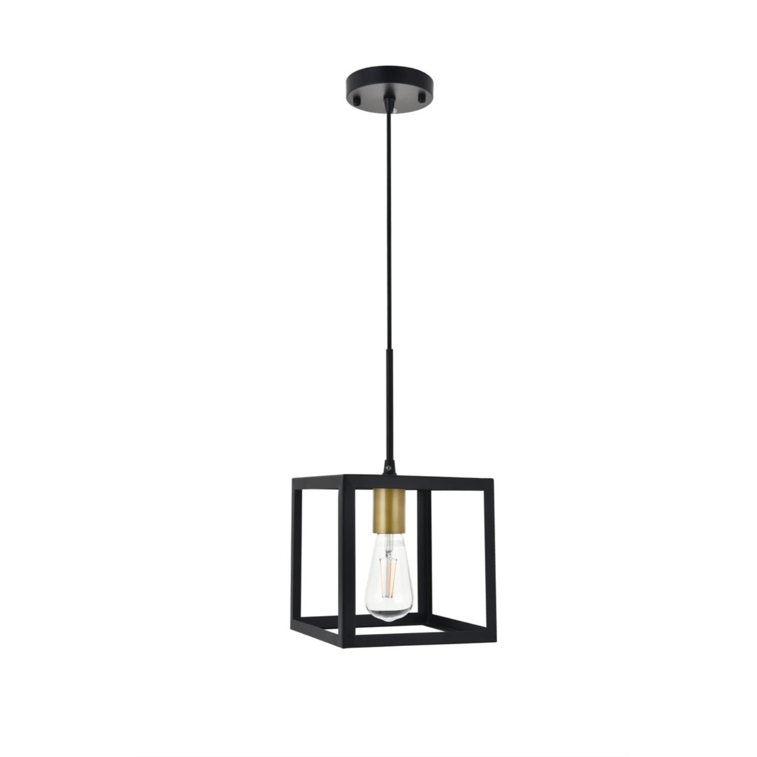 Living District 1-Light Mid-Century Pendant Light In Brass And Black Metal