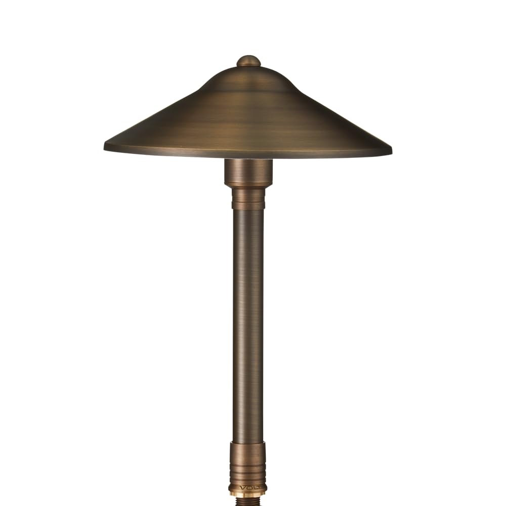 VOLT Max Spread 12V Solid Brass Mini Path Light (15'' Tall, 9'' Shade) for Low Voltage Landscape Lighting on Outdoor Pathway, Wa
