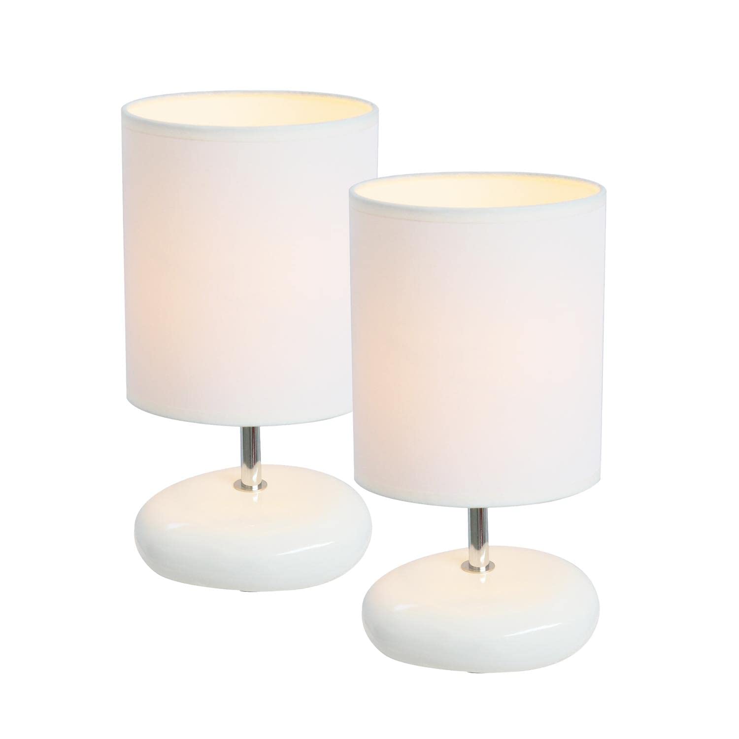 Simple Designs Table Lamp Set of 2, Ceramic, White, 5.51x5.51x10.24 inches, Model LT2005-WHT-2PK