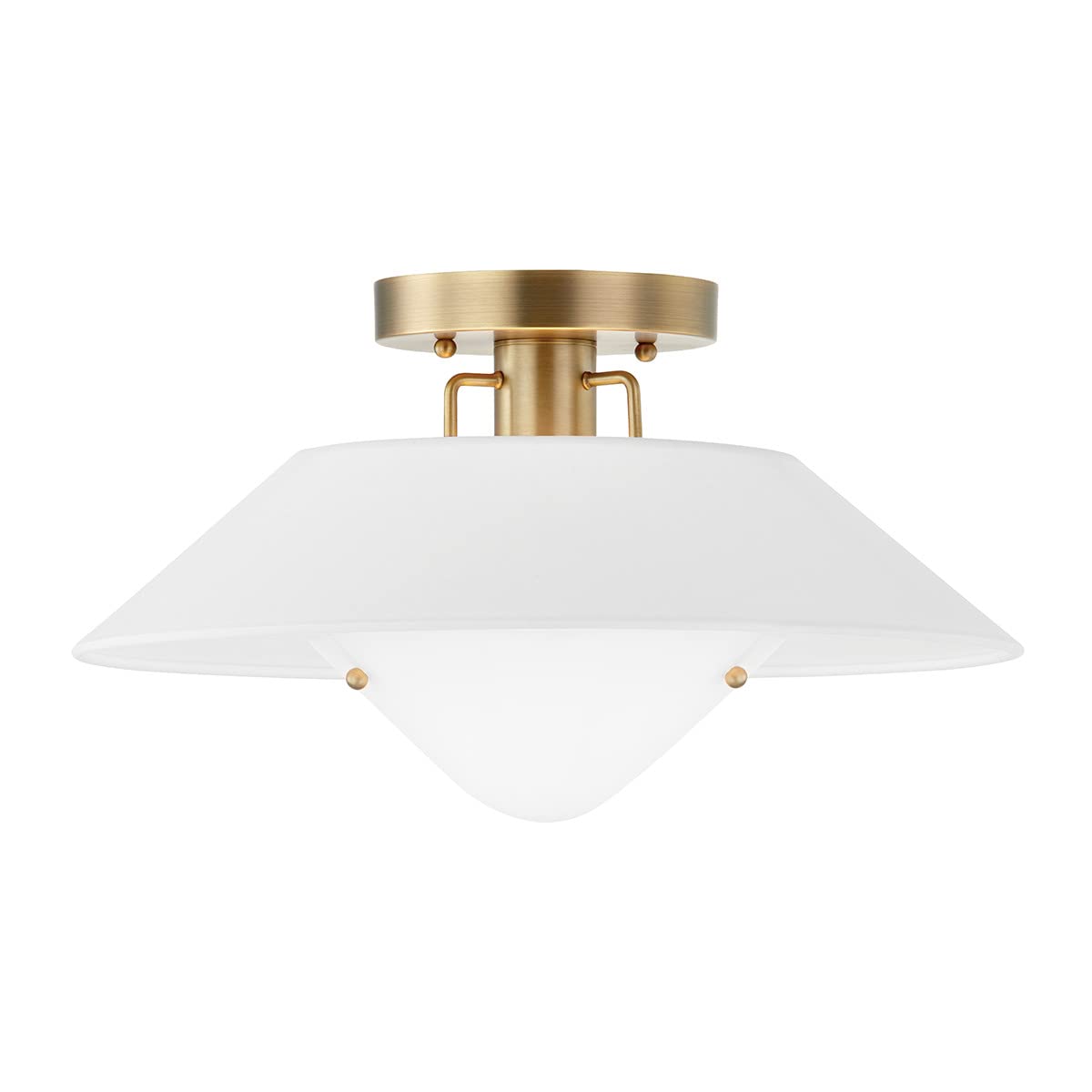Troy Lighting Otto 16 Semi-Flush Mount | Patina Brass | White Linen Shade | Opal Glass Diffuser | Transitional 1-Light Ceiling L