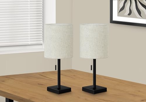 Monarch Specialties I 9650 Lighting, Set Of 2Table Lamp, Usb Port Included, Black Metal, Beige Shade