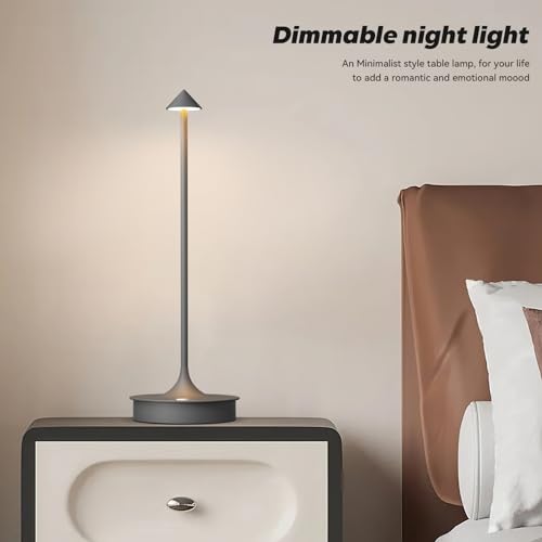 JICAI Small Cordless Table Lamp, Rechargeable LED Touch Lamp, Dimmable, Waterproof, 4000mAh, 1PC, Gray, Model ALD9537GY1