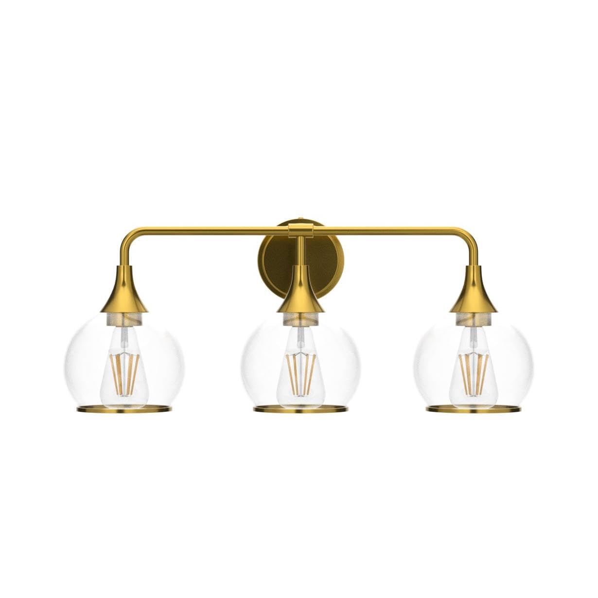 Hahzt Gold Bathroom Vanity Light 3-Lights Bathroom Light Fixtures Over Mirror With Clear Glass Shade 22.4 Inch Wall Sconce Light