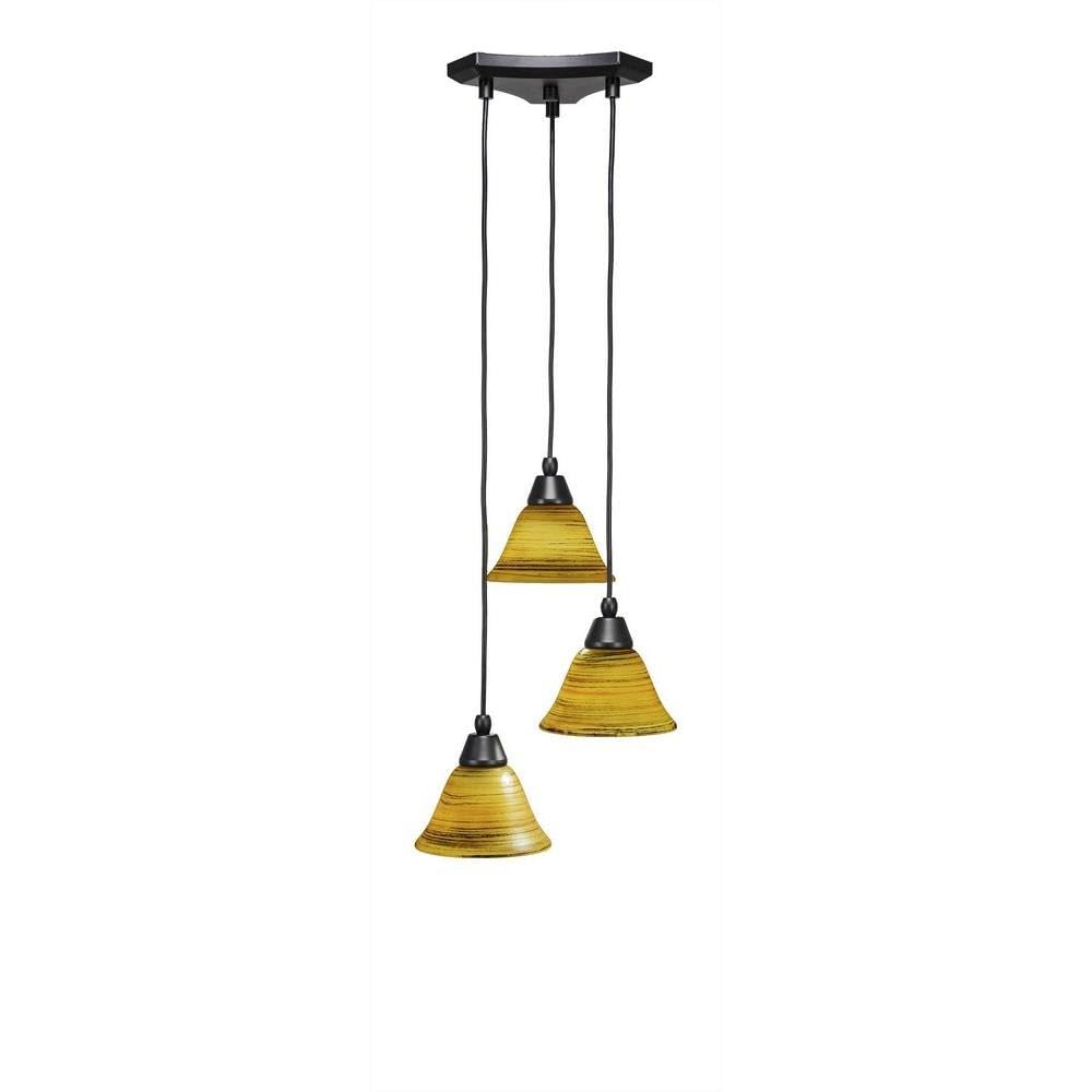 Toltec Lighting 28-MB-454 Europa 3 Light Multi-Light Mini Pendant with Firré Saturn Glass, 7&quot;, Matte Black