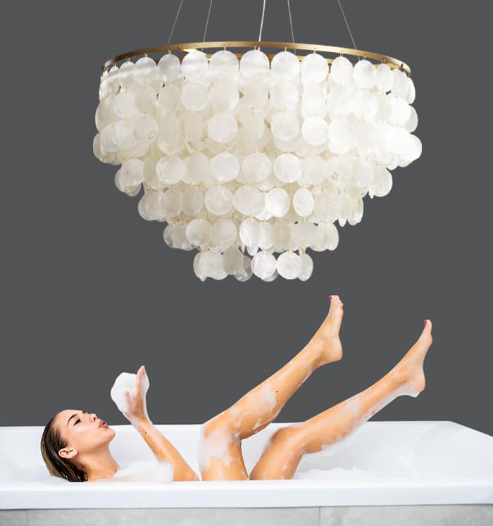 ZEDSUN Capiz Chandelier 5 Lights Shell Ceiling Light 24in Gold Model 900201