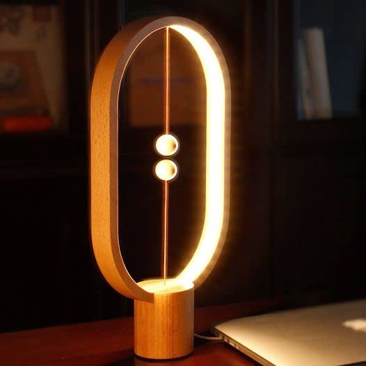 Xhope4U Table Lamp For Bedroom - Balance Lamp,Bedside Lamp With Touch Dimmer,Christmas Gifts,Nightstand Lamp,3 Level Brightness Rechargered Night Light For Home,Office,College Dorm (Wood Color)