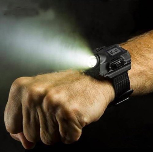 Maxbei Waterproof LED Tactical Display Rechargeable Wrist Watch Flashlight Multi Tools Outdoor Lighting for Outdoor Camping Hunt