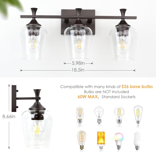 Bathroom Vanity Light Fixtures Over Mirror,3 Light Modern Vanity Lighting With Clear Wine Glass Bathroom Lighting Bath Wall Lamp