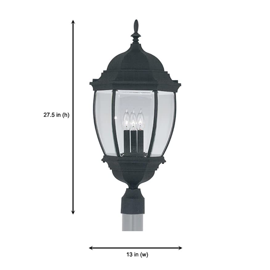 DESIGNERS FOUNTAIN Tiverton Outdoor Post Lantern Light, Black, Glass, Model 2446-BK