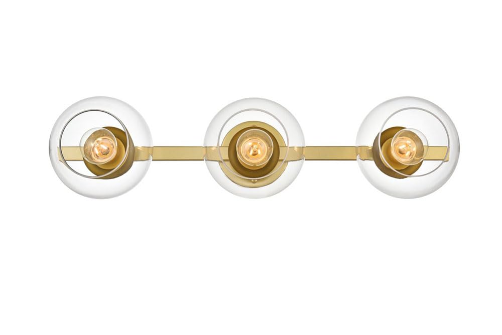 Living District Rogelio 3-Light Iron & Glass Bath Sconce in Brass/Clear