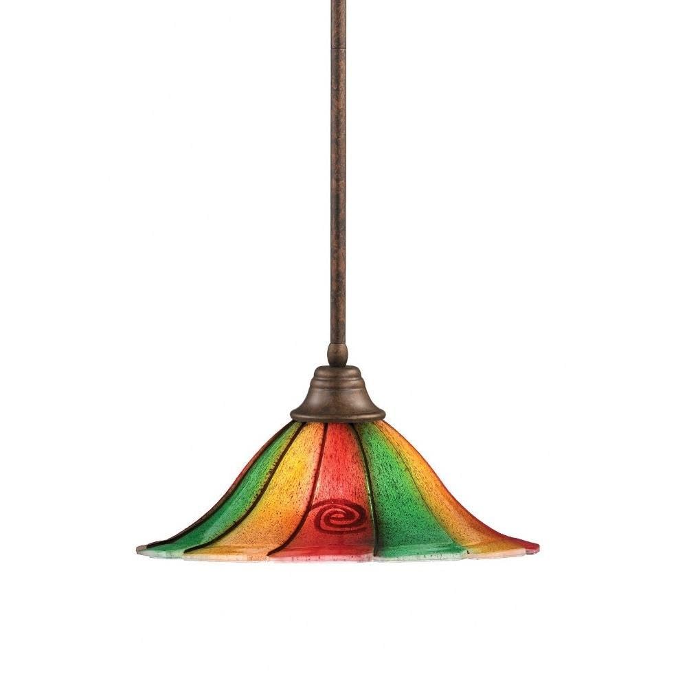 Toltec Lighting 26-Brz-764 Stem Pendant Light Bronze Finish With Mardi Gras Glass, 14-Inch