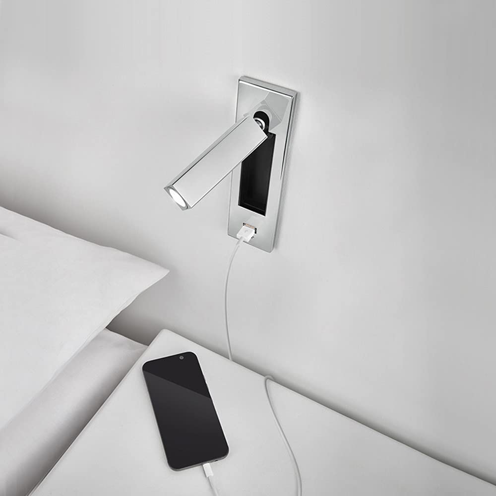 Brillraydo 3W Led Recessed Mount Directional Spotlight Bedside Reading Light Hidden Button Adjustable Picture Project Usb Chargi