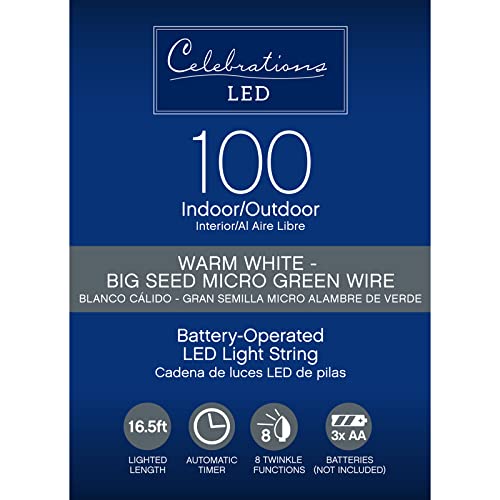 CELEBRATIONS 16.5 Ft. LED Micro Dot Fairy Lights, 100 Bulbs, Clear & Warm White, Christmas String Lights