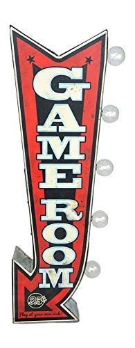 American Vintage Sign Co. Game Room Double-Sided Marquee Sign with LED Bulbs, 25” x 8”, Retro Print Decor