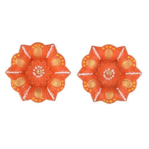 storeindya Decorative Clay Oil Lamps Set of 2, Handmade Terracotta Candle Holders, Multicolor, 2.75 x 3.25 x 0.75 inches, Model 854
