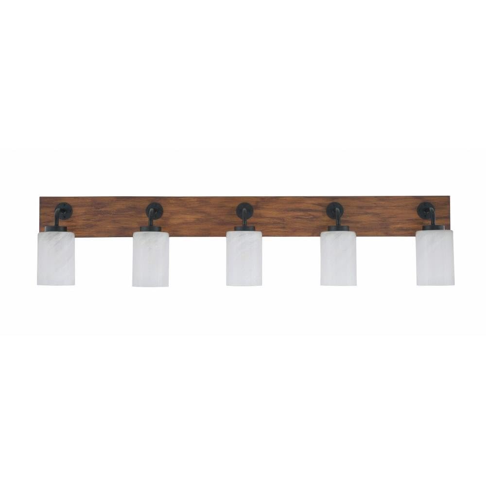 Toltec Lighting 1775-MBWG-3001 Oxbridge - 5 Light Bath Bar-10 Inches Tall and 46.5 Inches Length, Finish Color: Matte Black/Painted Wood-Look Metal, Glass Color: White Marble