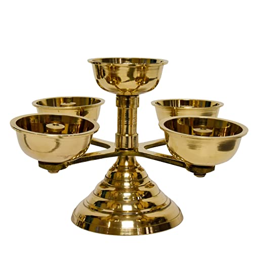 Bhimonee Decor Pure Brass 5 Faced Ethnic Panchadeep | Bhadradeepam | Akhand Jyothi Diya, 1.75 inches, brass colour, Pack of 1 Pc