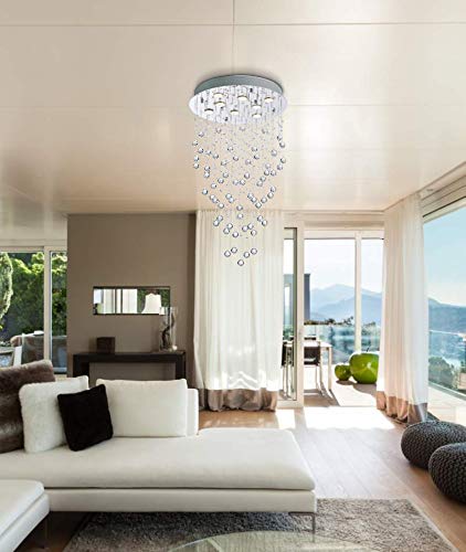 Bestier Modern Crystal Raindrop Chandelier, 20" Wide x 34" High, Glass Finish, 8 GU10 Bulbs Required, Ideal for Dining Room & Living Room