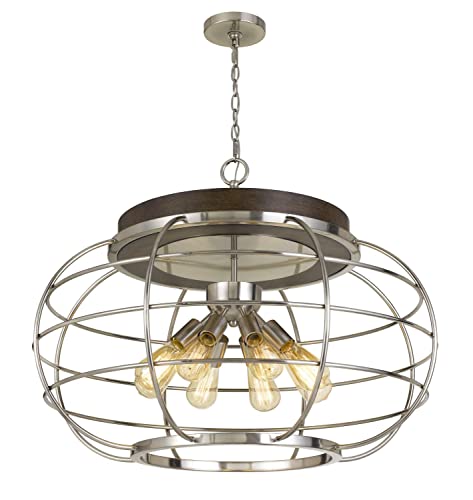Cal Liberty Metal Chandelier, Brushed Steel/Wood, 31.5inx31.5inx25in, Model FX-3719-8