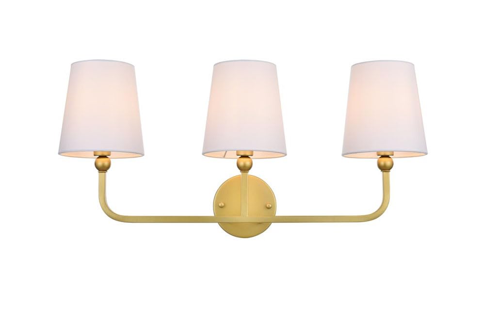 Living District Colson 3-Light Brass & White Metal Bath Sconce - Modern Lighting Fixture