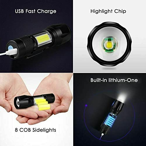 Wrrozz USB Rechargeable Mini LED Flashlight - Super Bright, Aluminum, Yellow, 2 Pack, Zoomable, Portable for Camping & Emergency