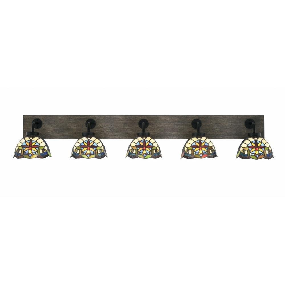 Toltec Lighting 1775-Mbdw-9365 Oxbridge - 5 Light Bath Bar-8.25 Inches Tall And 47.75 Inches Length, Finish Color: Matte Black/Painted Distressed Wood-Look Metal, Glass Color: Earth Star Art