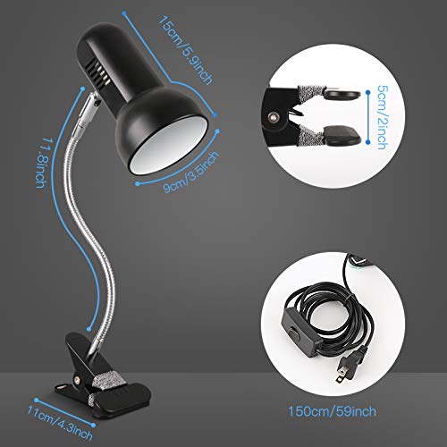 Szmanweisi Clamp Desk Lamp - 360° Flexible Black Metal Clip-On Light For Reading, Home, Bedroom, Piano, And Headboard Use