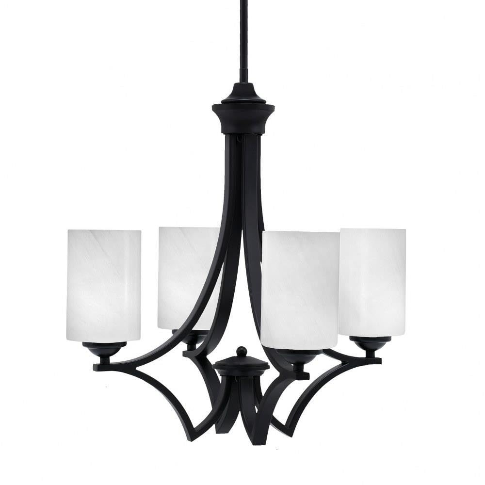 Toltec Lighting 564-MB-3001 Zilo - 4 Light Uplight Chandelier-19.75 Inches Tall and 19.25 Inches Wide, Finish Color: Matte Black, Glass Color: White Marble
