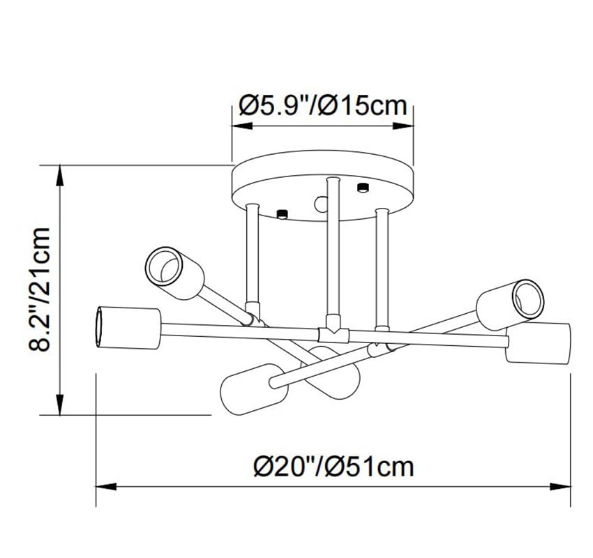 Dellemade Modern Sputnik Chandelier, 6-Light Ceiling Light,Flush Mount Ceiling Light Fixture For Bedroom,Dining Room,Kitchen,Off