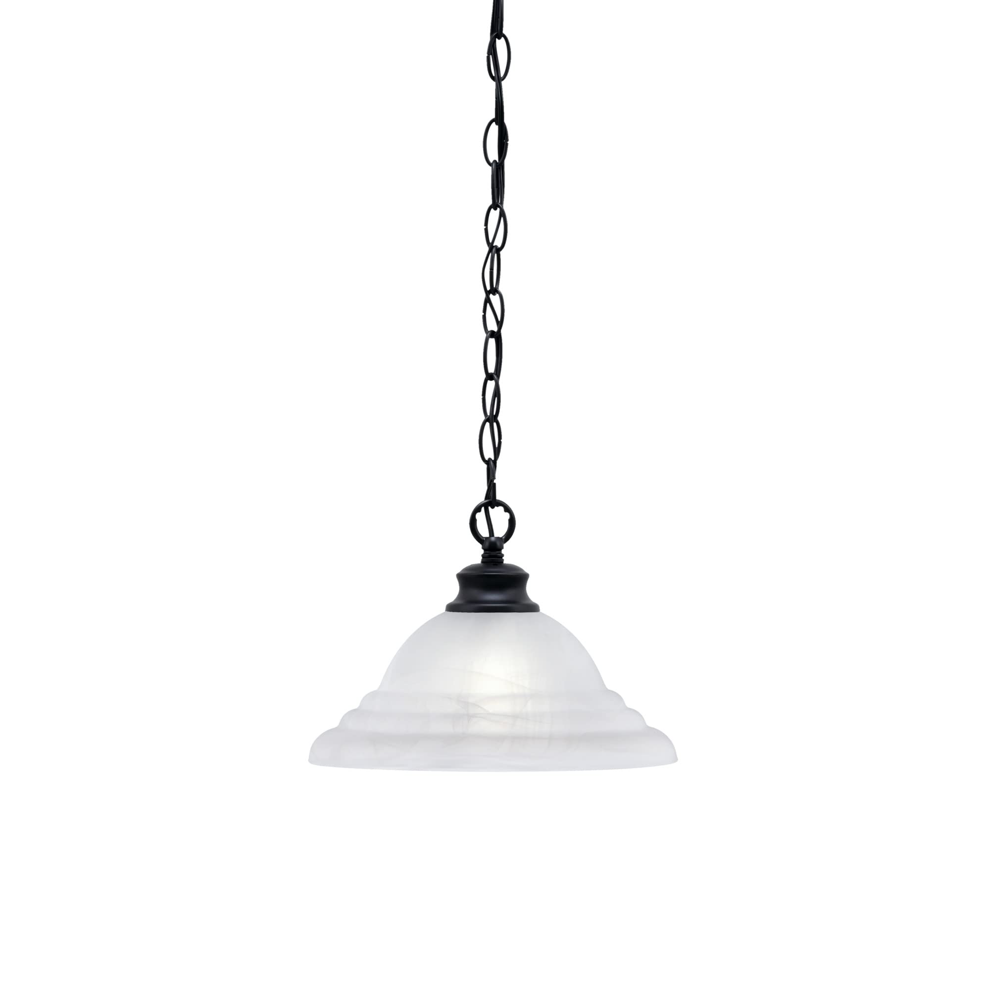 Toltec Lighting Chain Hung Pendant Shown in Matte Black Finish with 12&quot; White Alabaster Swirl Glass