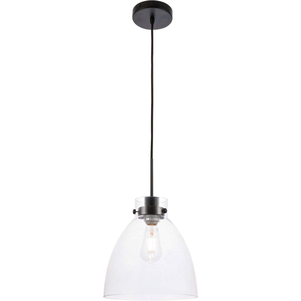 Living District Frey 1-Light Mid-Century Metal Pendant in Black and Clear Glass