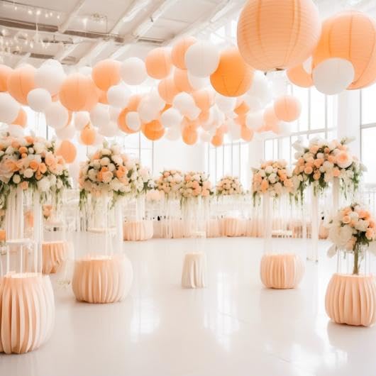 Pack Of 6 Round Paper Lantern Lamp Paper Lanterns Party Decorations (Peach, 4''/10Cm)